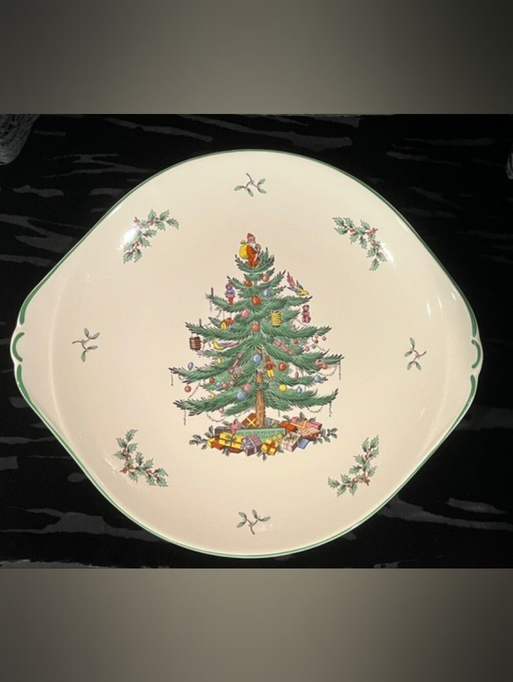 Vintage Spode Christmas Tree 13" Handled Cake Plate/Platter 1991, English Made